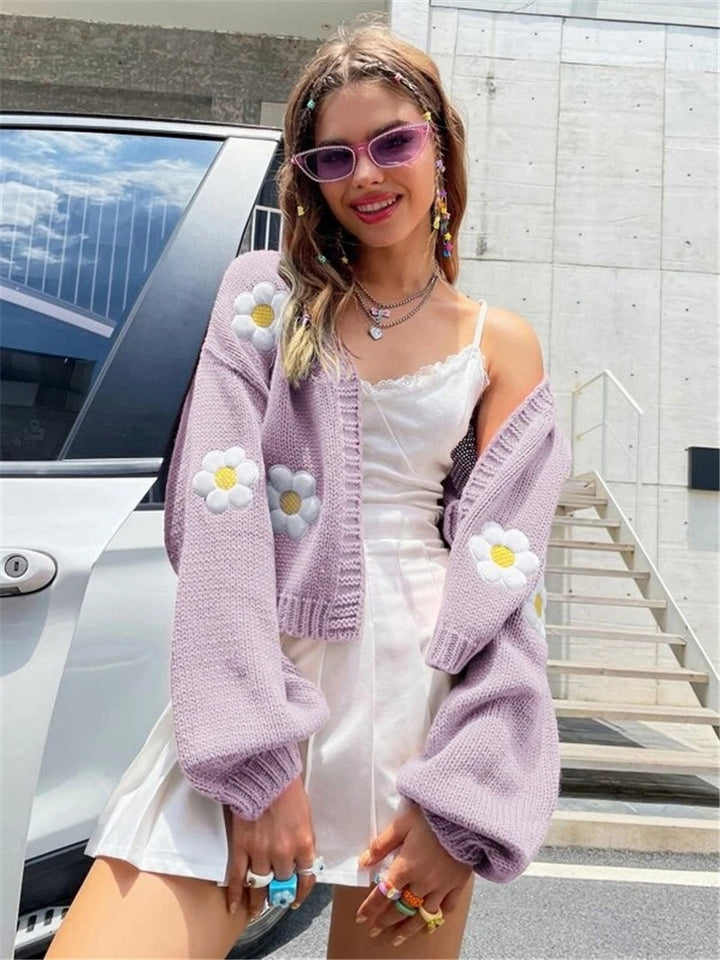 Damen Strickjacke mit floralen Applikationen Mirla-Eva Jonsson