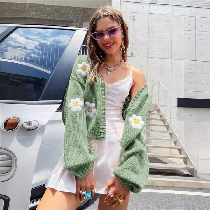 Damen Strickjacke mit floralen Applikationen Mirla-Eva Jonsson