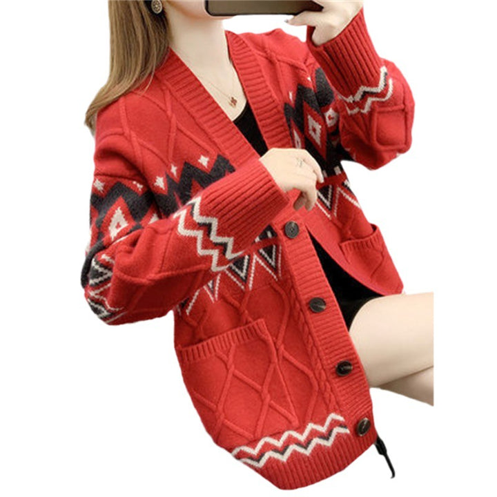 Damen Strickjacke mit modernem Zopf- und geometrischem Muster Eva Jonsson-Eva Jonsson