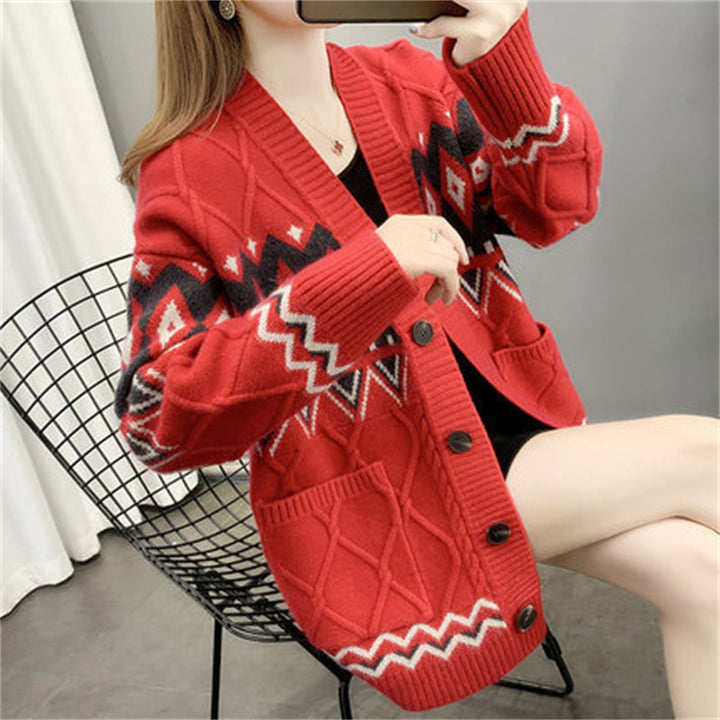 Damen Strickjacke mit modernem Zopf- und geometrischem Muster Eva Jonsson-Eva Jonsson