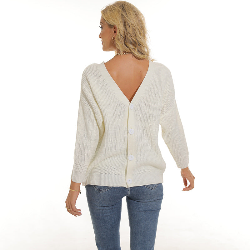 Damen Strickjacke mit tiefem V-Ausschnitt und Knopfleiste Mirla-Eva Jonsson