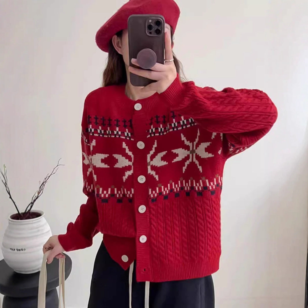 Damen Strickjacke mit traditionellen Mustern und großen Knöpfen Eva Jonsson-Eva Jonsson