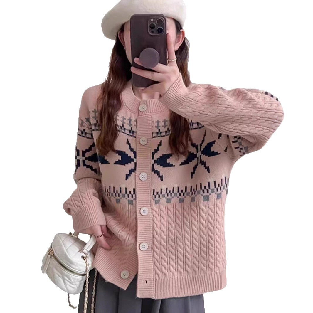 Damen Strickjacke mit traditionellen Mustern und großen Knöpfen Eva Jonsson-Eva Jonsson