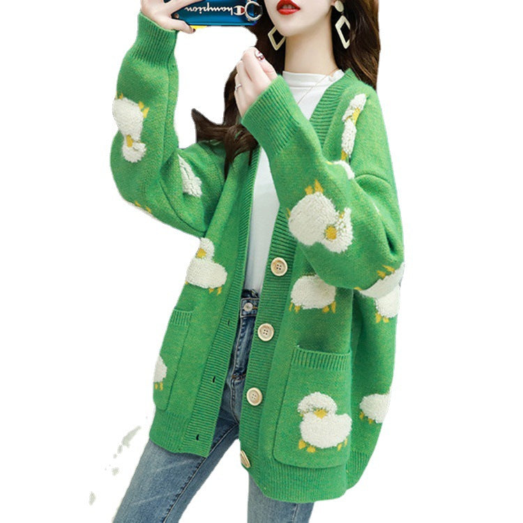 Damen Strickjacke mit verspieltem Schafmotiv und Taschen Mirla-Eva Jonsson