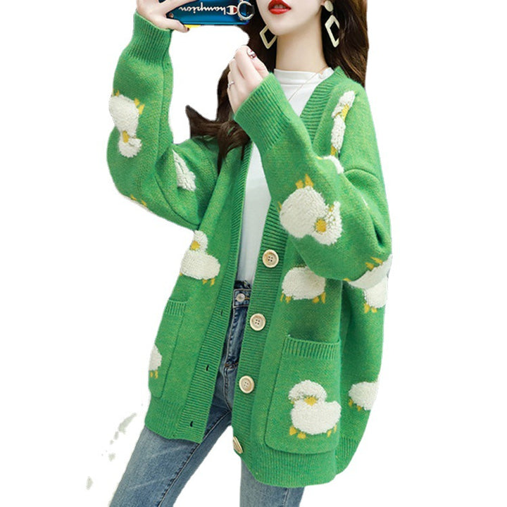 Damen Strickjacke mit verspieltem Schafmotiv und Taschen Mirla-Eva Jonsson