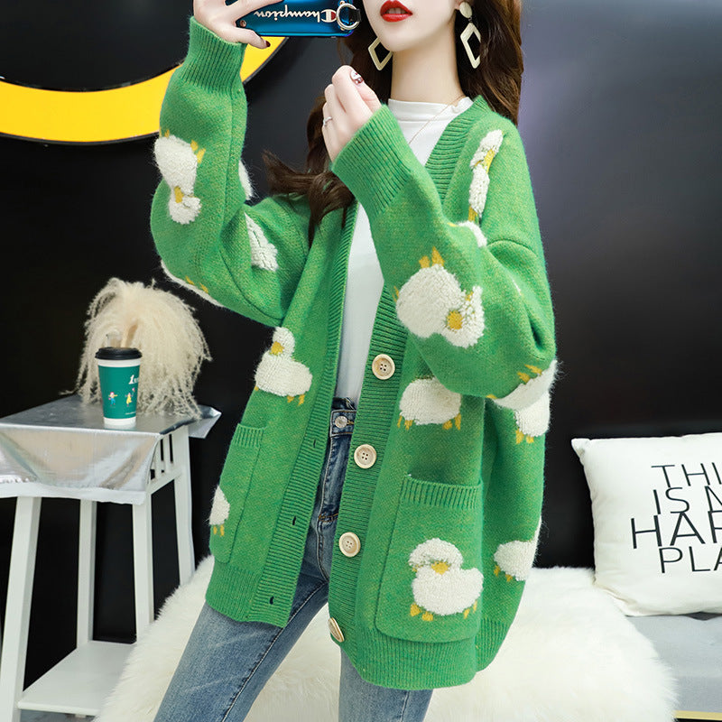 Damen Strickjacke mit verspieltem Schafmotiv und Taschen Mirla-Eva Jonsson