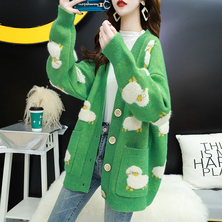 Damen Strickjacke mit verspieltem Schafmotiv und Taschen Mirla-Eva Jonsson