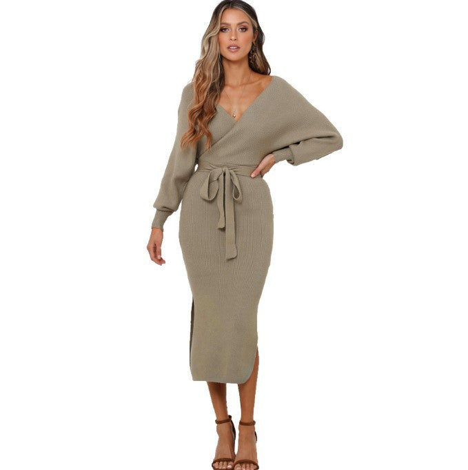 Damen Strickkleid mit Wickeloptik und seitlichem Schlitz Mirla-Eva Jonsson