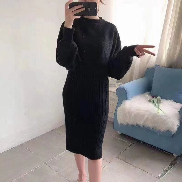 Damen Strickkleid mit kontrastierendem Oberteil und geripptem Rock Mirla-Eva Jonsson