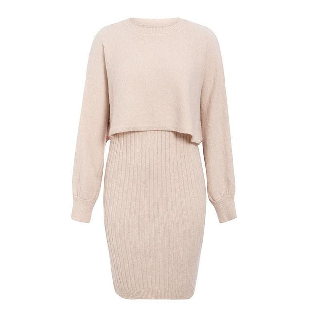 Damen Strickkleid mit kontrastierendem Oberteil und geripptem Rock Mirla-Eva Jonsson