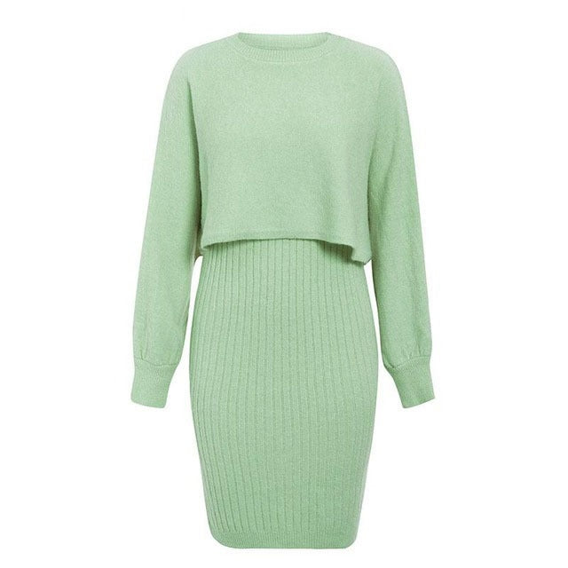 Damen Strickkleid mit kontrastierendem Oberteil und geripptem Rock Mirla-Eva Jonsson