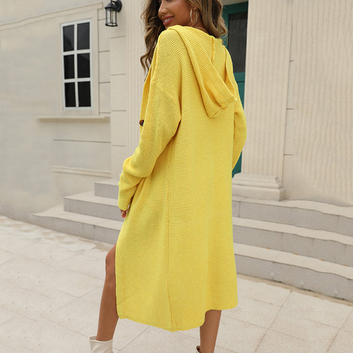 Damen Strickmantel mit Knopfdetails und Kapuze Mirla-Eva Jonsson