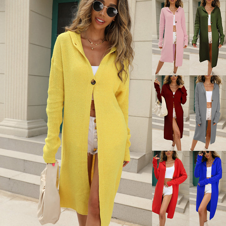 Damen Strickmantel mit Knopfdetails und Kapuze Mirla-Eva Jonsson