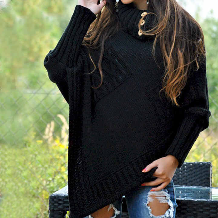 Damen Strickponcho mit hohem Kragen und Knopfdetails Mirla-Eva Jonsson