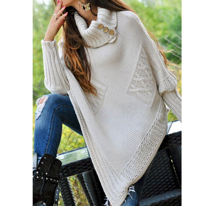 Damen Strickponcho mit hohem Kragen und Knopfdetails Mirla-Eva Jonsson