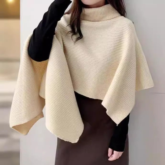 Damen Strickponcho mit hohem Kragen und asymmetrischem Schnitt Mirla-Eva Jonsson