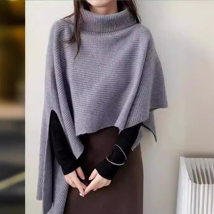 Damen Strickponcho mit hohem Kragen und asymmetrischem Schnitt Mirla-Eva Jonsson