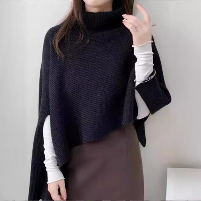 Damen Strickponcho mit hohem Kragen und asymmetrischem Schnitt Mirla-Eva Jonsson