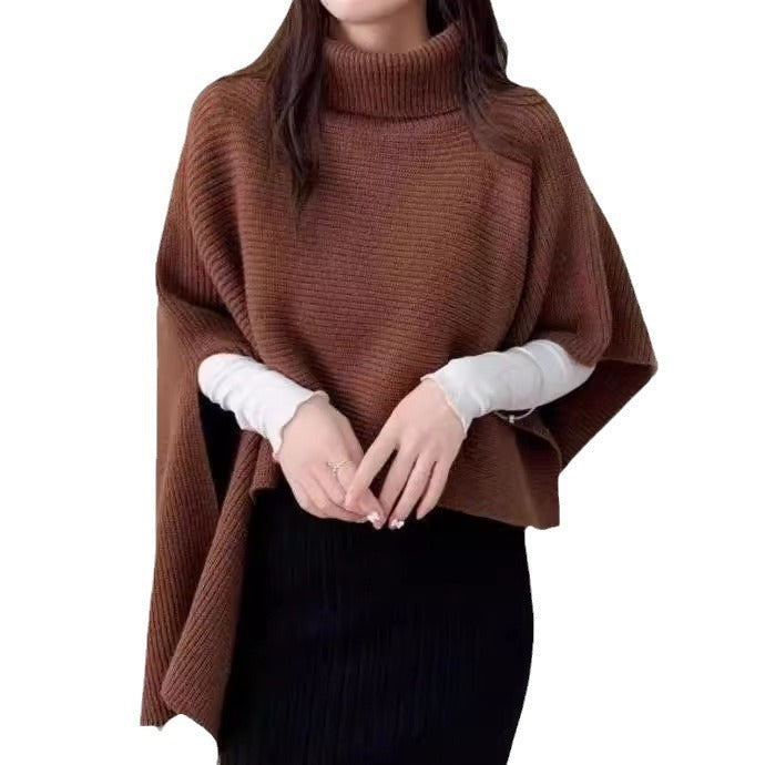 Damen Strickponcho mit hohem Kragen und asymmetrischem Schnitt Mirla-Eva Jonsson