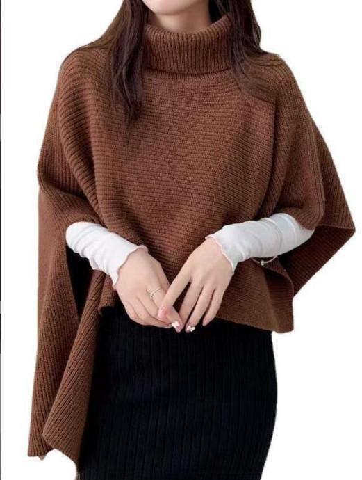 Damen Strickponcho mit hohem Kragen und asymmetrischem Schnitt Mirla-Eva Jonsson