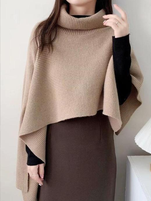 Damen Strickponcho mit hohem Kragen und asymmetrischem Schnitt Mirla-Eva Jonsson