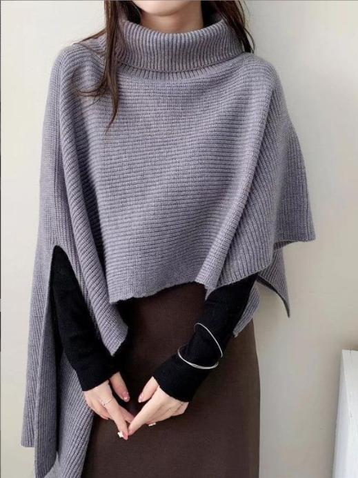 Damen Strickponcho mit hohem Kragen und asymmetrischem Schnitt Mirla-Eva Jonsson