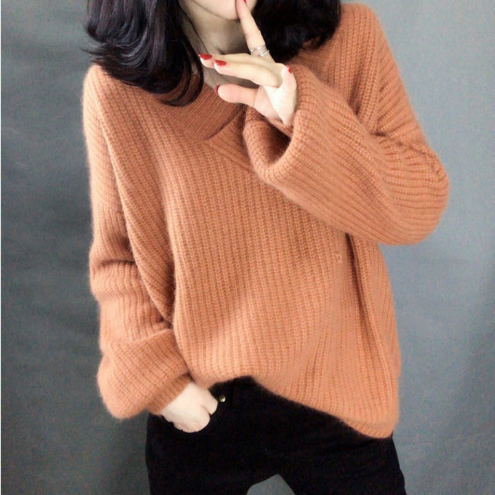 Damen Strickpullover mit V-Ausschnitt und voluminösen Ärmeln Mirla-Eva Jonsson