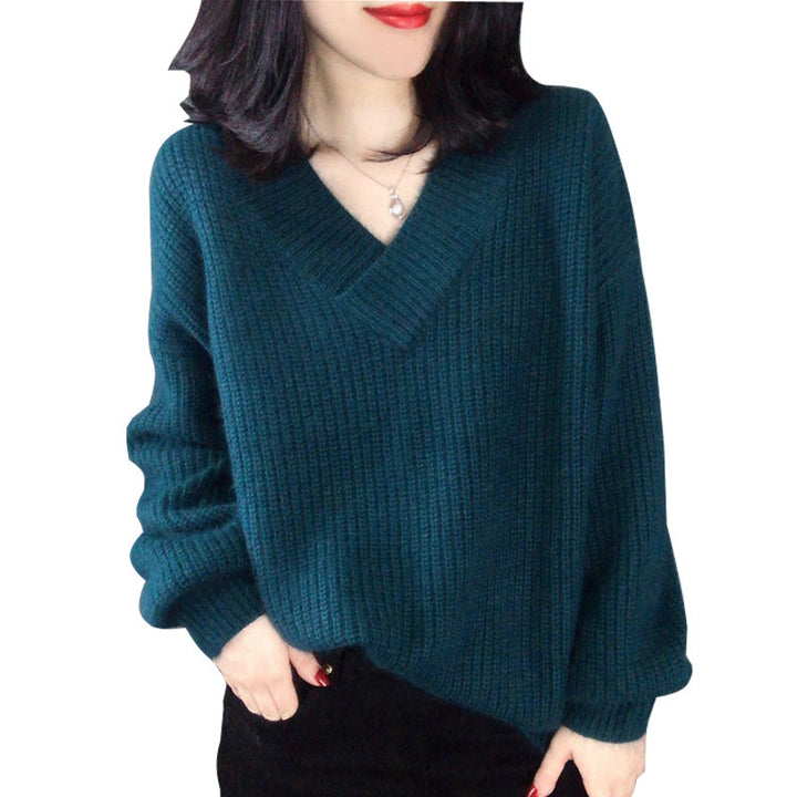 Damen Strickpullover mit V-Ausschnitt und voluminösen Ärmeln Mirla-Eva Jonsson