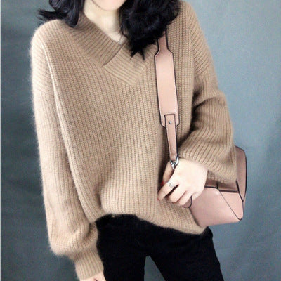 Damen Strickpullover mit V-Ausschnitt und voluminösen Ärmeln Mirla-Eva Jonsson