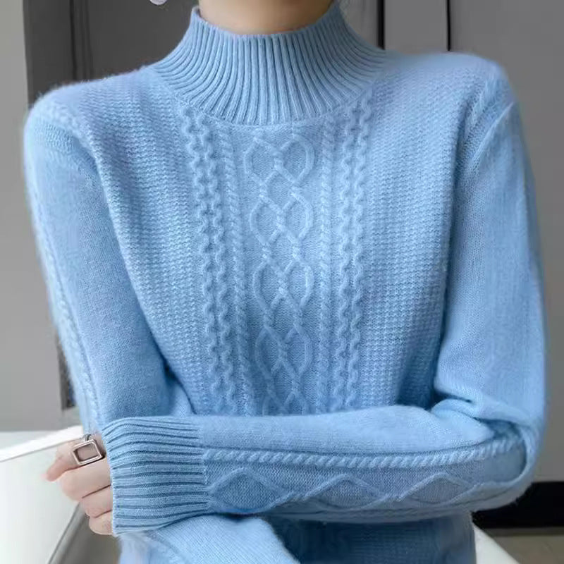 Damen Strickpullover mit elegantem Zopfmuster und hoch geschlossenem Kragen Mirla-Eva Jonsson