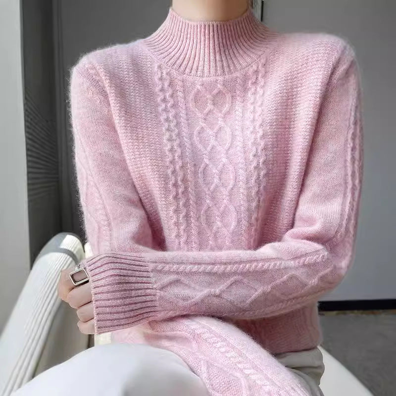 Damen Strickpullover mit elegantem Zopfmuster und hoch geschlossenem Kragen Mirla-Eva Jonsson