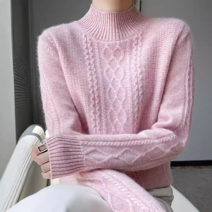 Damen Strickpullover mit elegantem Zopfmuster und hoch geschlossenem Kragen Mirla-Eva Jonsson