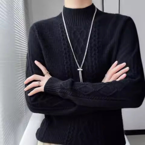 Damen Strickpullover mit elegantem Zopfmuster und hoch geschlossenem Kragen Mirla-Eva Jonsson