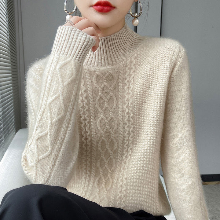 Damen Strickpullover mit elegantem Zopfmuster und hoch geschlossenem Kragen Mirla-Eva Jonsson