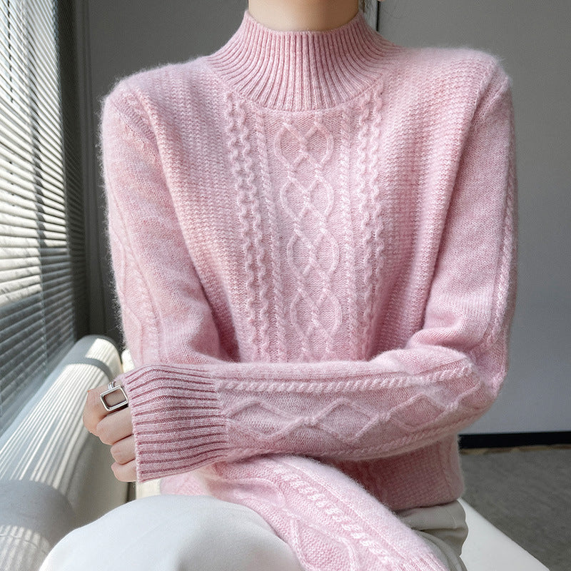 Damen Strickpullover mit elegantem Zopfmuster und hoch geschlossenem Kragen Mirla-Eva Jonsson