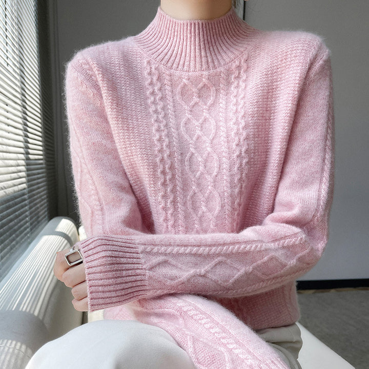 Damen Strickpullover mit elegantem Zopfmuster und hoch geschlossenem Kragen Mirla-Eva Jonsson