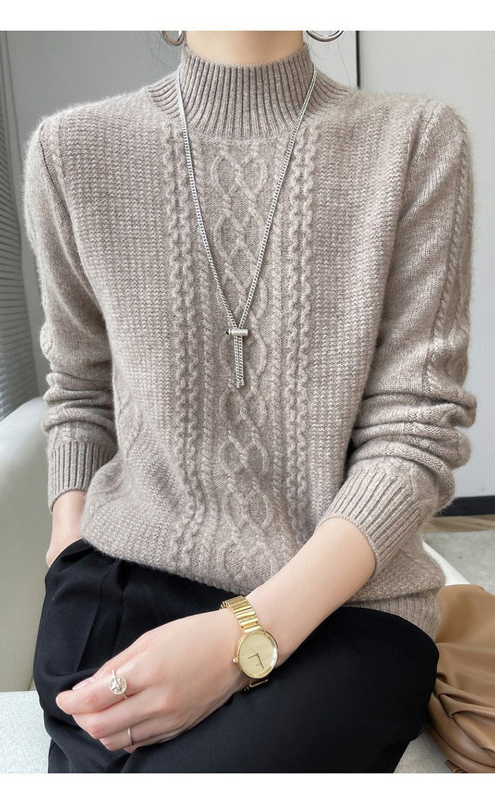 Damen Strickpullover mit elegantem Zopfmuster und hoch geschlossenem Kragen Mirla-Eva Jonsson