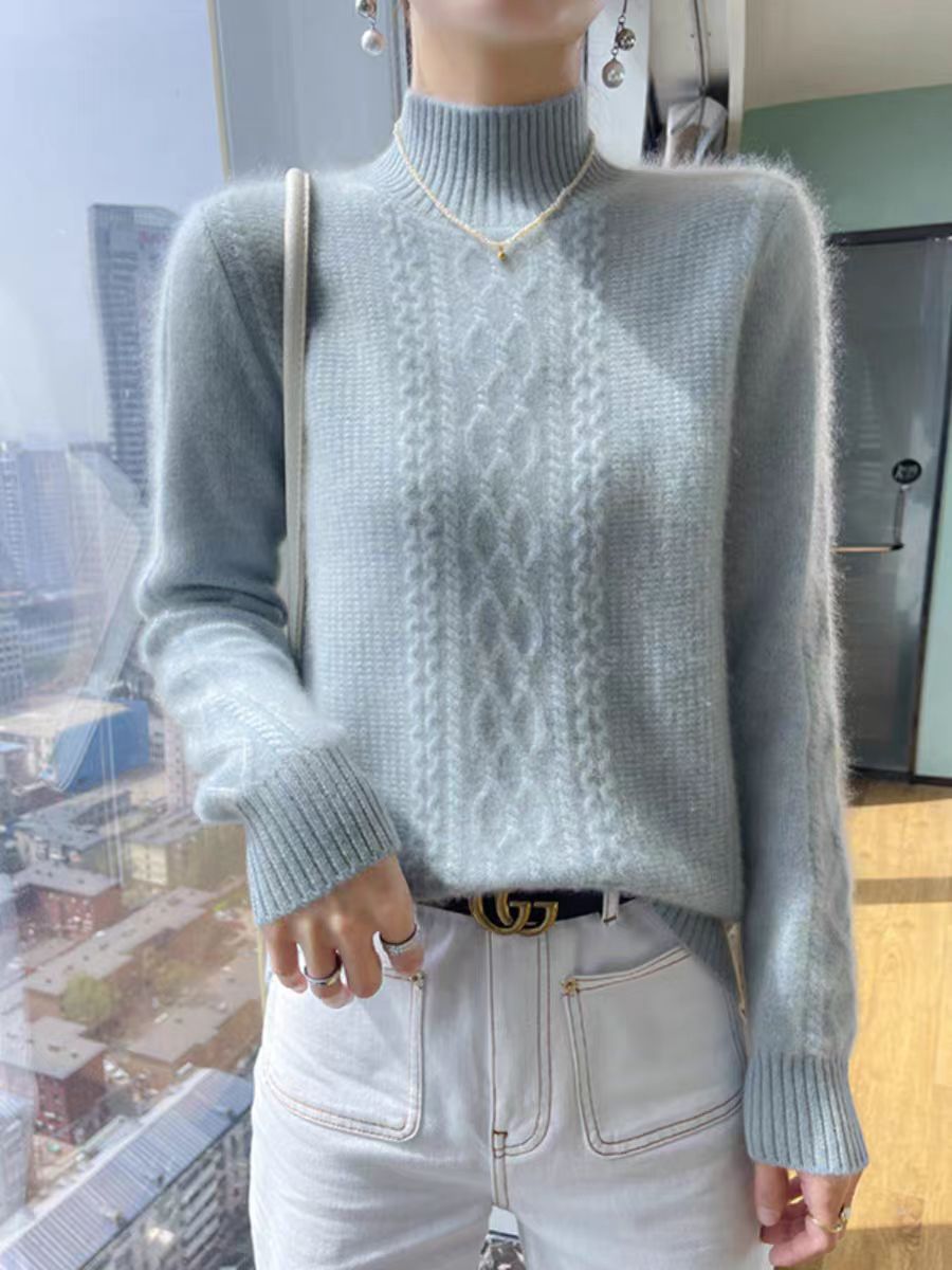 Damen Strickpullover mit elegantem Zopfmuster und hoch geschlossenem Kragen Mirla-Eva Jonsson