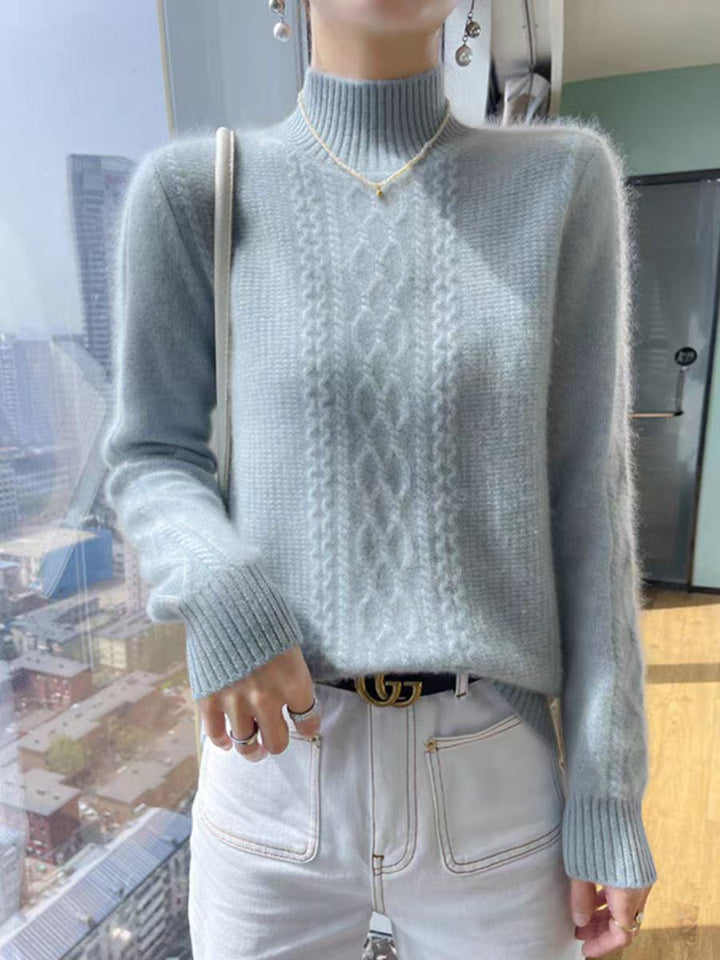Damen Strickpullover mit elegantem Zopfmuster und hoch geschlossenem Kragen Mirla-Eva Jonsson