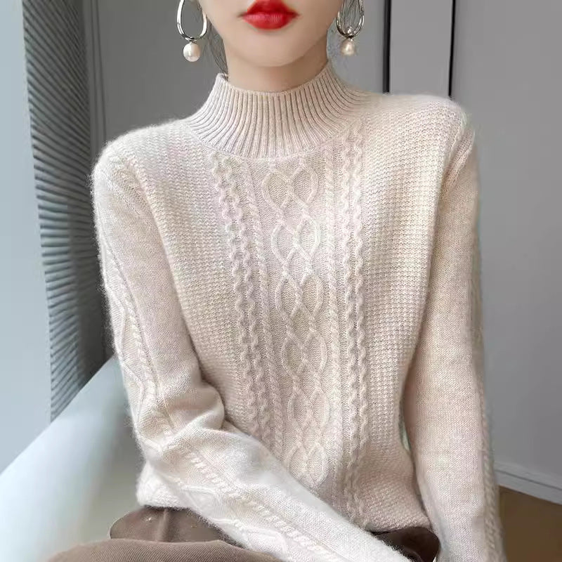 Damen Strickpullover mit elegantem Zopfmuster und hoch geschlossenem Kragen Mirla-Eva Jonsson
