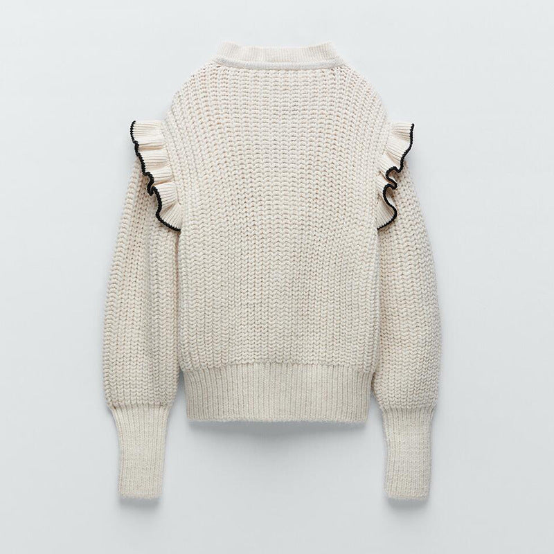 Damen Strickpullover mit eleganter Rüsche und Kapuze Mirla-Eva Jonsson