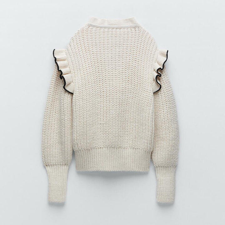 Damen Strickpullover mit eleganter Rüsche und Kapuze Mirla-Eva Jonsson