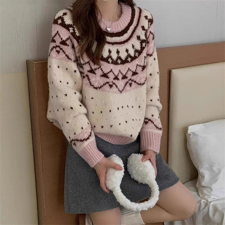 Damen Strickpullover mit grafischem Norweger-Muster und hohem Rundhalsausschnitt Mirla-Eva Jonsson