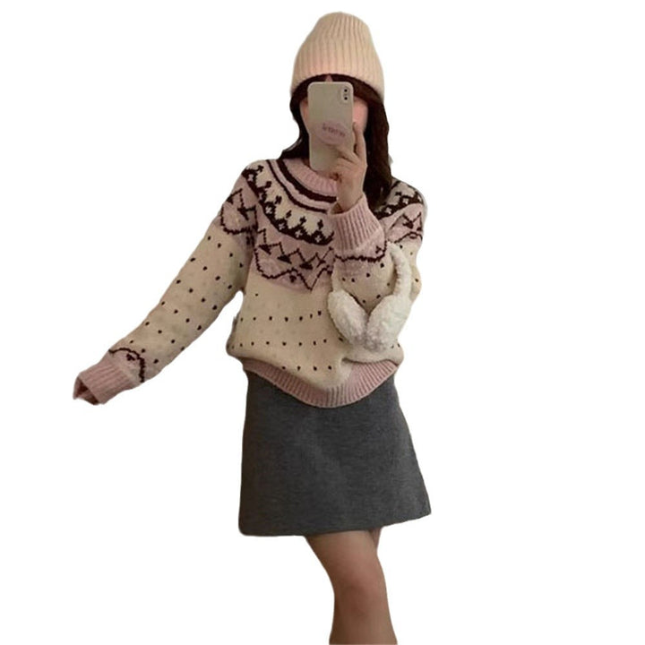 Damen Strickpullover mit grafischem Norweger-Muster und hohem Rundhalsausschnitt Mirla-Eva Jonsson