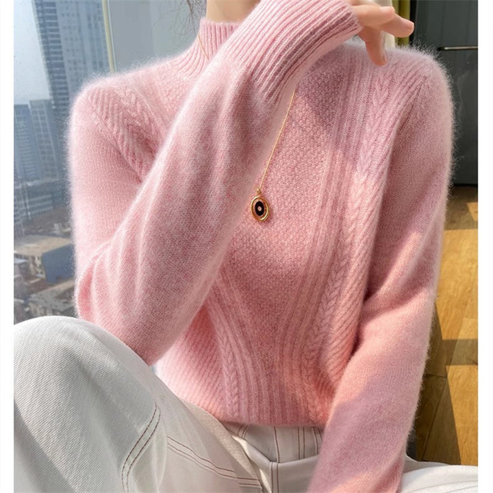 Damen Strickpullover mit hohem Kragen und Zopfmuster Mirla-Eva Jonsson