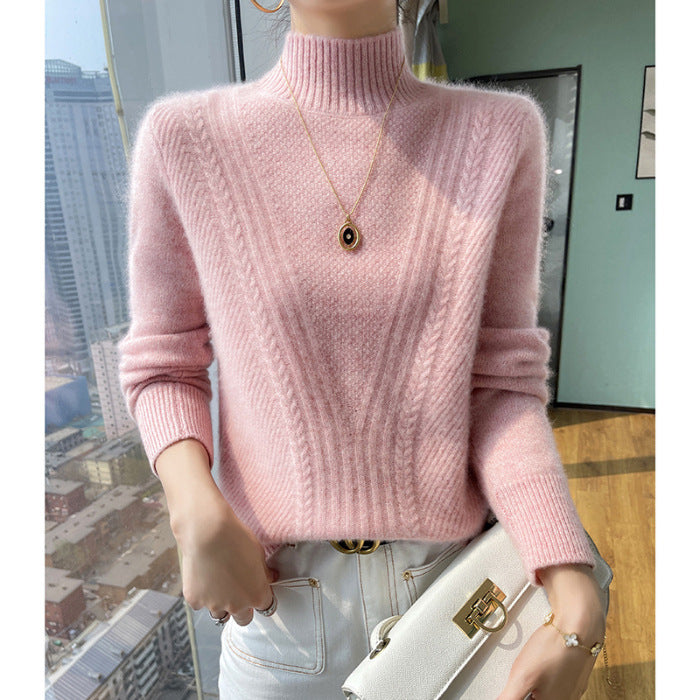 Damen Strickpullover mit hohem Kragen und Zopfmuster Mirla-Eva Jonsson