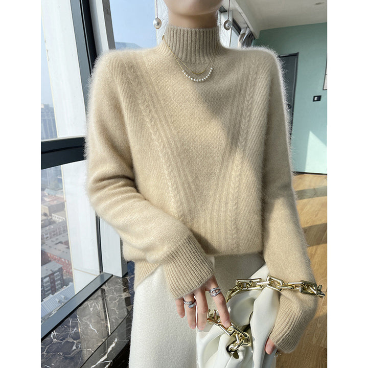 Damen Strickpullover mit hohem Kragen und Zopfmuster Mirla-Eva Jonsson