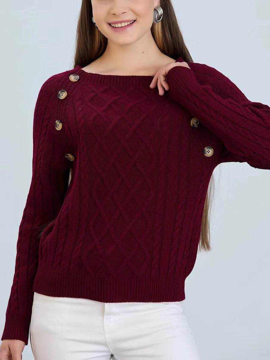 Damen Strickpullover mit klassischem Rautenmuster und dekorativen Knöpfen Mirla-Eva Jonsson
