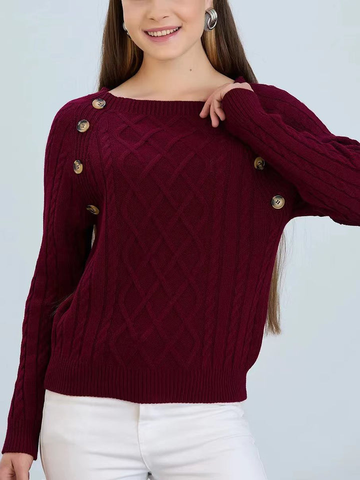 Damen Strickpullover mit klassischem Rautenmuster und dekorativen Knöpfen Mirla-Eva Jonsson