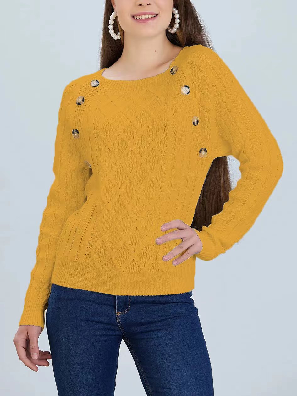 Damen Strickpullover mit klassischem Rautenmuster und dekorativen Knöpfen Mirla-Eva Jonsson
